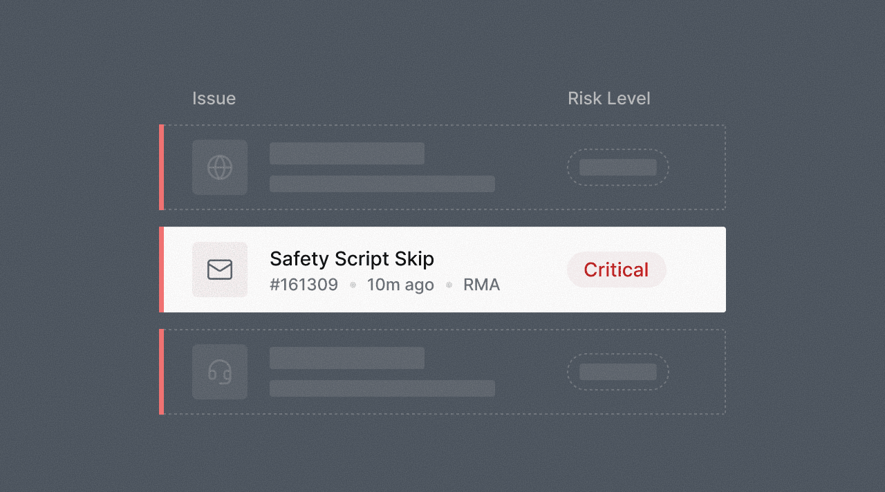 Issue/Risk Level table highlighting Safety Script Skip as Critical